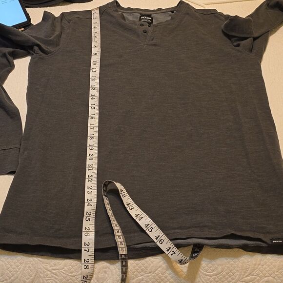 PRANA RONNIE HENLEY II MEN'S LARGE THREE BUTTON LONG SLEEVE ORGANIC COTTON BLEND - Picture 5 of 6